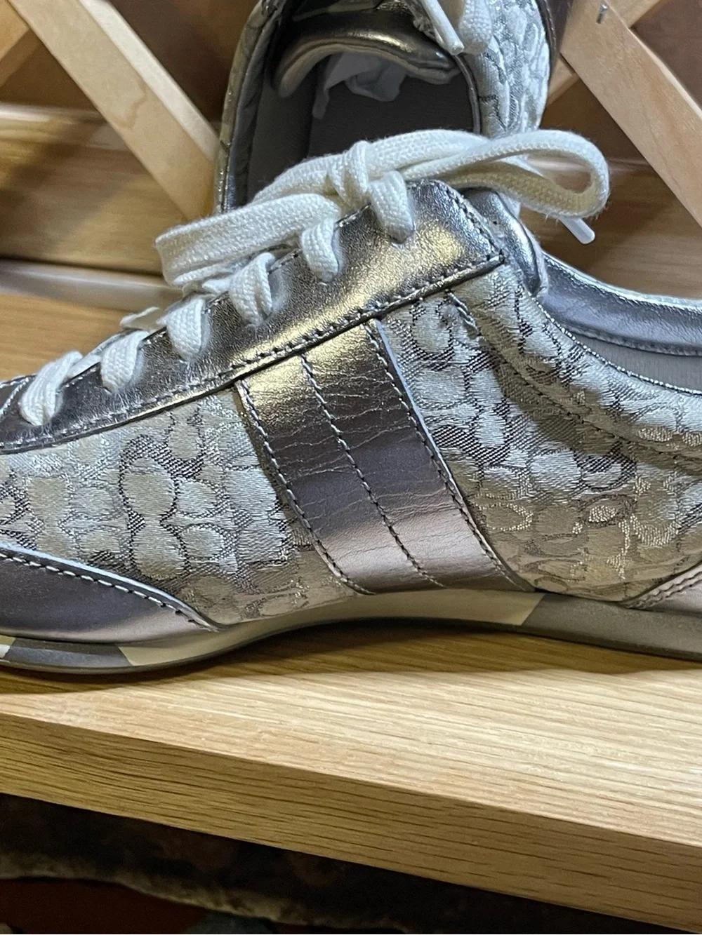 New -Y2K Coach Leatherware EST. 1941 “JOSS” Metallic Silver Leather Sneakers